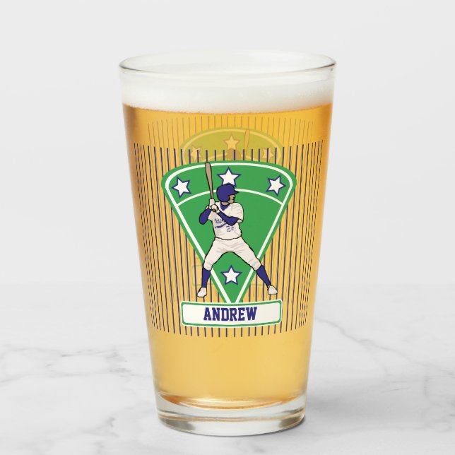 Personalisiertes blaues und weißes Baseball Glas (Vorne (Gefüllt))