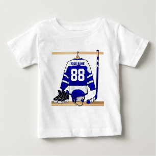 Personalisiertes blaues und weißes Eis-Hockey Baby T-shirt