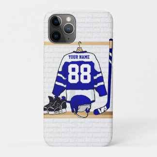 Personalisiertes blaues und weißes Eis-Hockey iPhone 11 Pro Hülle