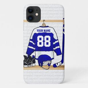 Personalisiertes blaues und weißes Eis-Hockey iPhone 11 Hülle