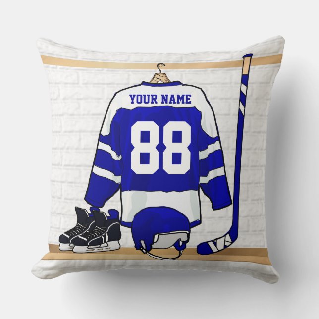 Personalisiertes blaues und weißes Eis-Hockey Kissen (Vorderseite)