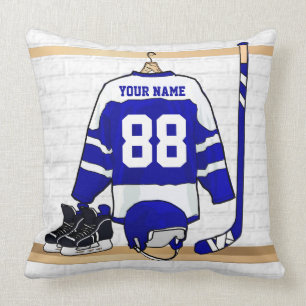 Personalisiertes blaues und weißes Eis-Hockey Kissen