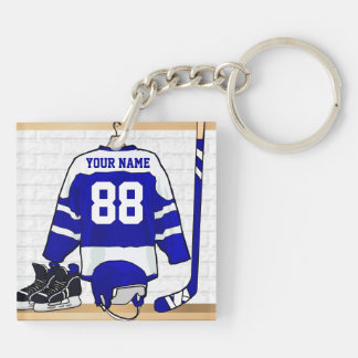 Personalisiertes blaues und weißes Eis-Hockey Schlüsselanhänger