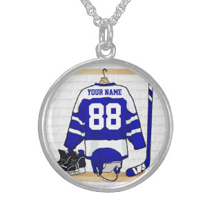 Personalisiertes blaues und weißes Eis-Hockey Sterling Silberkette