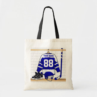 Personalisiertes blaues und weißes Eis-Hockey Tragetasche