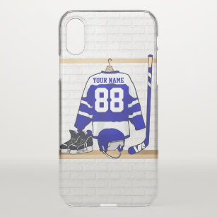 Personalisiertes blaues und weißes Eis-Hockey iPhone X Hülle