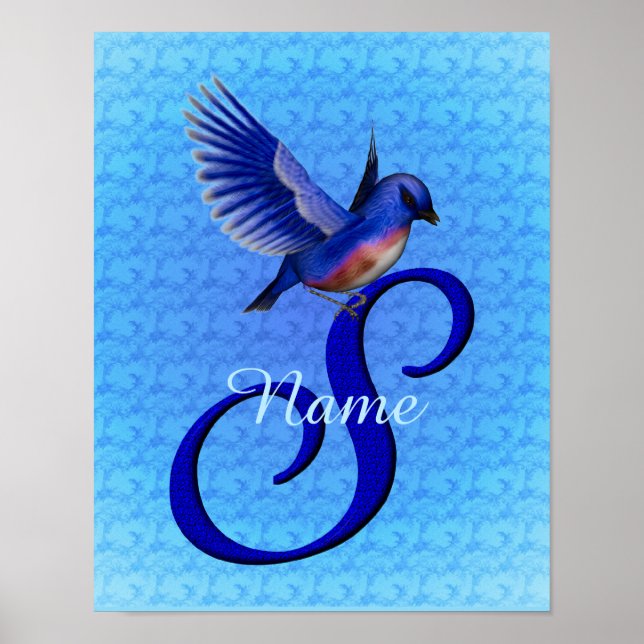 Personalisiertes Blaues-Vogel-Monogramm Anfangsbuc Poster (Vorne)