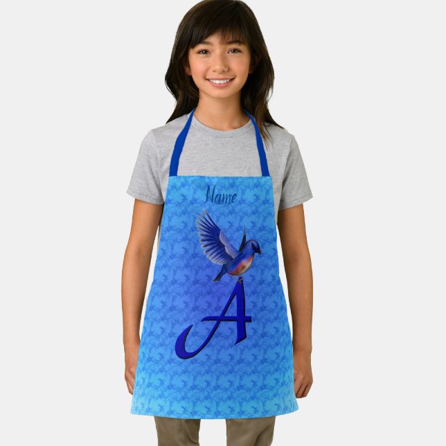 Personalisiertes Blaues-Vogel-Monogramm Initial A Schürze (Insitu)