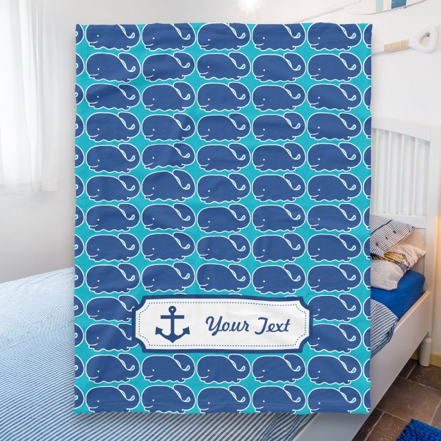 Personalisiertes blaues Whale-Preppy-Muster Fleecedecke (Von Creator hochgeladen)