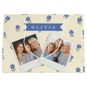 Personalisiertes blaues Wildblumen-Muster Namensge Große Geschenktüte