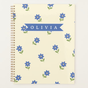 Personalisiertes blaues Wildblumen-Muster Namensge Planer