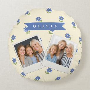 Personalisiertes blaues Wildblumen-Muster Namensge Rundes Kissen