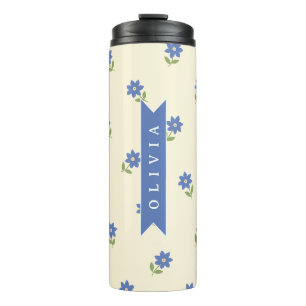 Personalisiertes blaues Wildblumen-Muster Namensge Thermosbecher