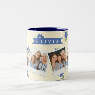 Personalisiertes blaues Wildblumen-Muster Namensge Zweifarbige Tasse