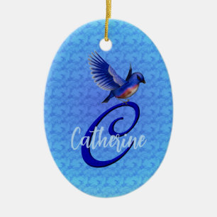 Personalisiertes Blaumeisen-Monogramm Anfangsbuchs Keramik Ornament