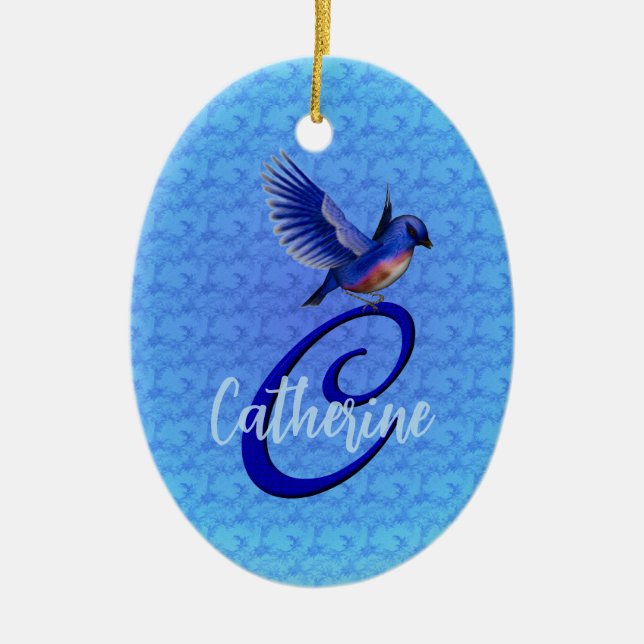Personalisiertes Blaumeisen-Monogramm Anfangsbuchs Keramik Ornament (Vorne)