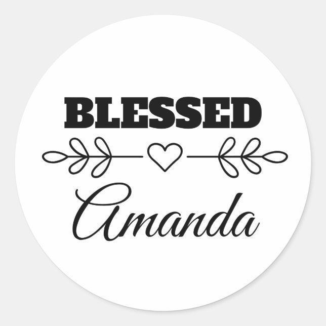 Personalisiertes BLESSED Christliches Herz Runder Aufkleber (Vorderseite)