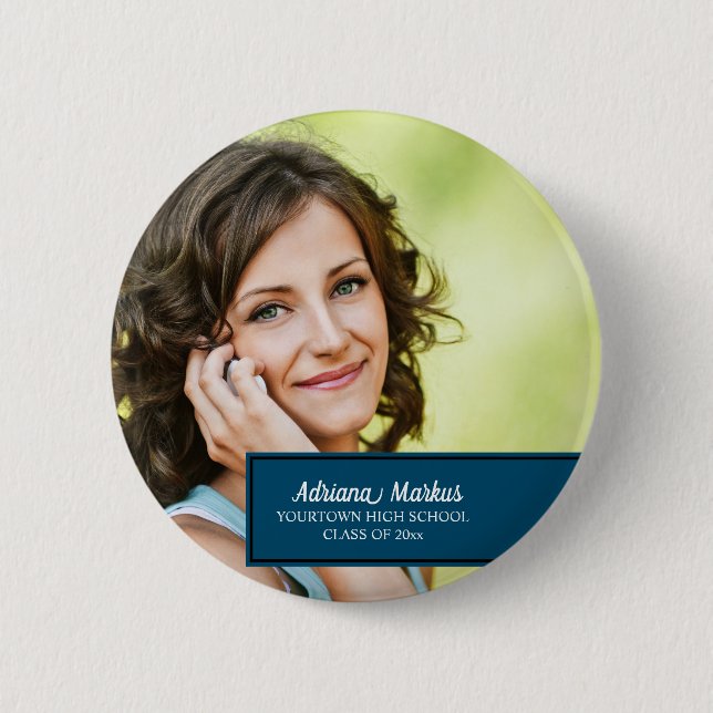 Personalisiertes Blue Abschluss School Year Foto Button (Vorderseite)