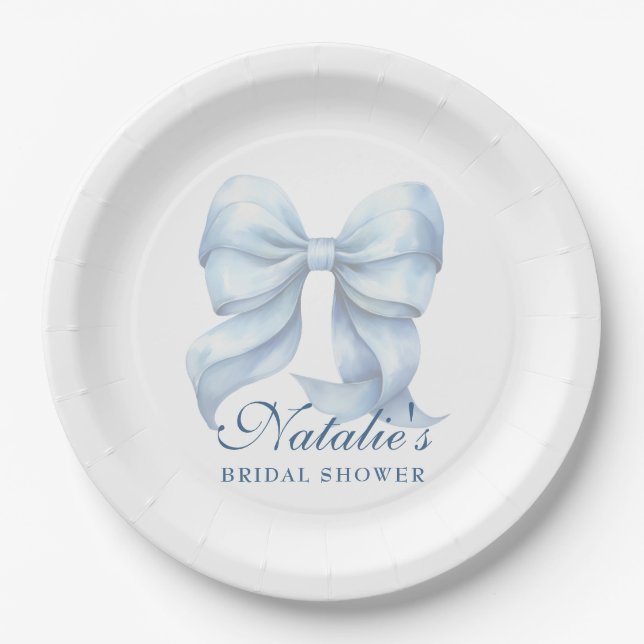 Personalisiertes Blue Bow Brautparty Extravagant Pappteller (Vorderseite)