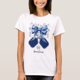 Personalisiertes Blue Bow Pickleball Paddel T-Shirt