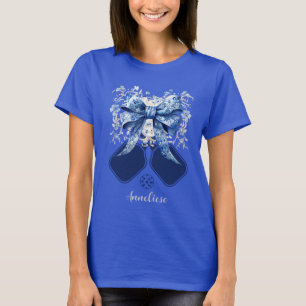 Personalisiertes Blue Bow Pickleball Paddel T-Shirt