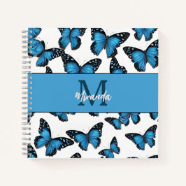 Personalisiertes Blue Butterfly Monogram Sketchboo Notizbuch
