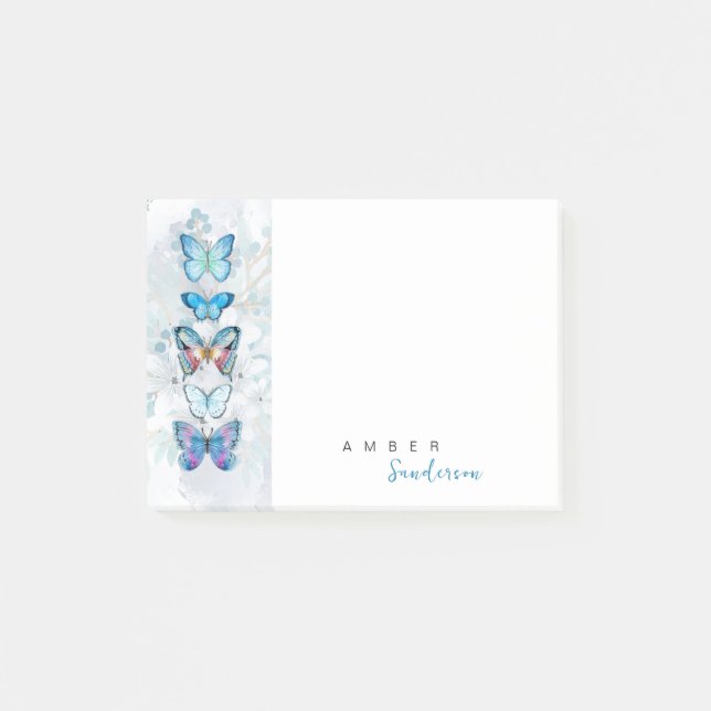 Personalisiertes Blue Butterfly Panel Post-it Klebezettel (Vorderseite)