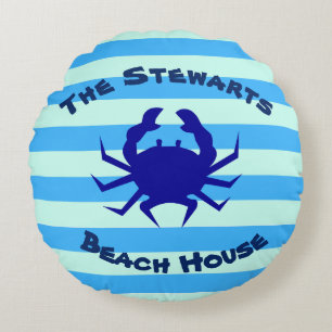 Personalisiertes Blue Crab Round Beach House Pillo Rundes Kissen