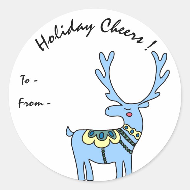 Personalisiertes Blue Deer Holiday Cheft Geschenks Runder Aufkleber (Vorderseite)