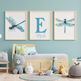 Personalisiertes Blue Dragonfly Boys Room Print Se Bilderwand Sets