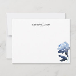 Personalisiertes Blue Floral Initial Monogram Mitteilungskarte