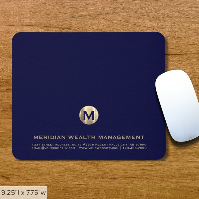 Personalisiertes Blue-Gold-Business-Monogram-Mausf Mousepad (Von Creator hochgeladen)