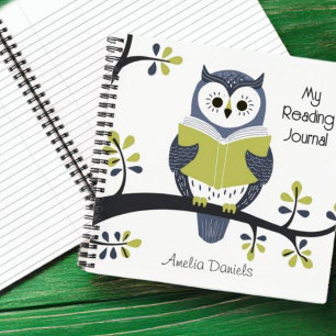 Personalisiertes Blue & Green Owl Reading Journal Notizbuch
