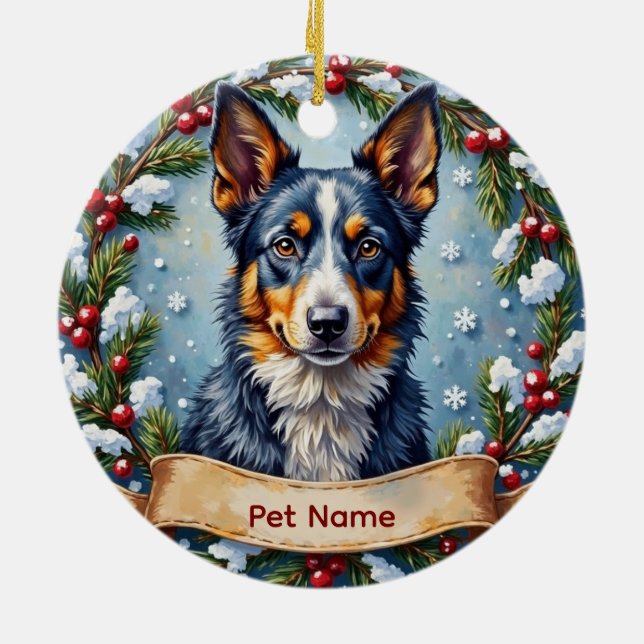 Personalisiertes Blue Heeler Weihnachten Keramik Ornament (Hinten)