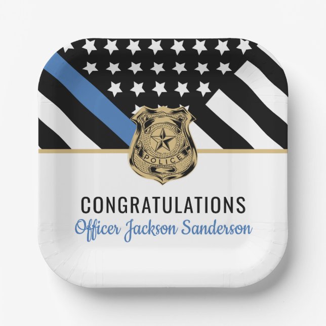 Personalisiertes Blue Line Police Retirement Party Pappteller (Vorderseite)