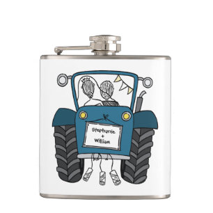 Personalisiertes Blue Tractor Country Wedding-Gesc Flachmann