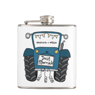 Personalisiertes Blue Tractor Country Wedding-Gesc Flachmann