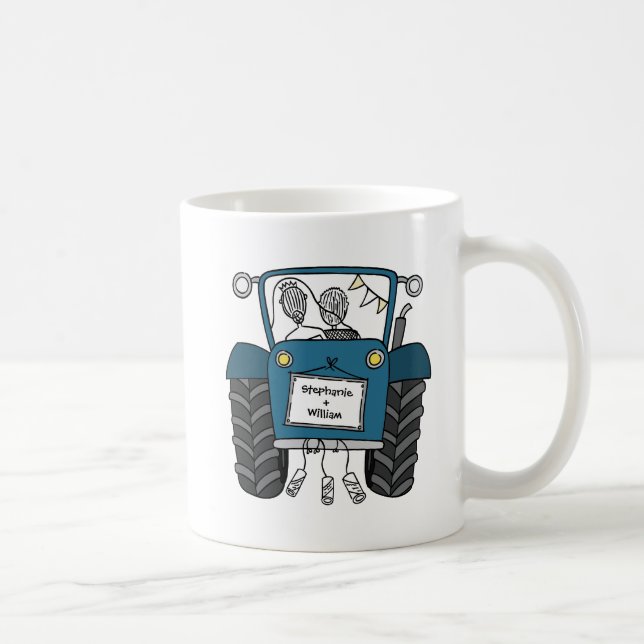 Personalisiertes Blue Tractor Country Wedding-Gesc Kaffeetasse (Rechts)