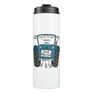 Personalisiertes Blue Tractor Country Wedding-Gesc Thermosbecher