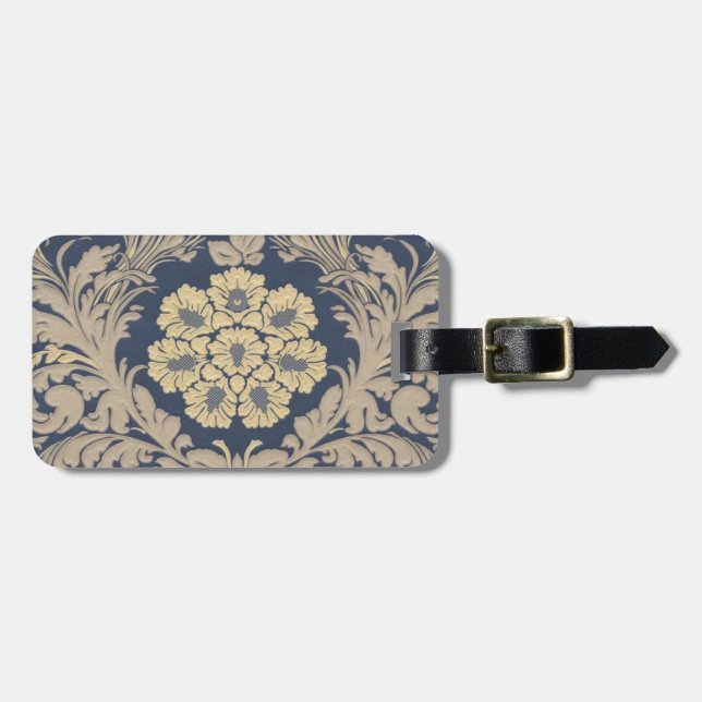 Personalisiertes Blue und Gold Damask Gepäckchen Gepäckanhänger (Vorderseite horizontal)