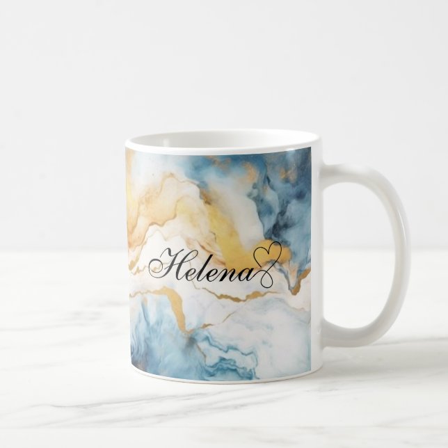 Personalisiertes Blue Watercolor Custom Agate Kaffeetasse (Rechts)