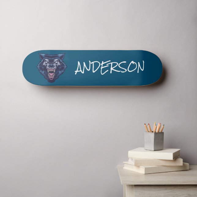 Personalisiertes Blue Wolve Skateboard (Wandkunst (Horz))