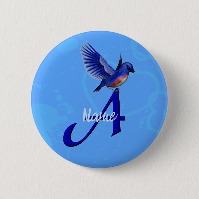 Personalisiertes Bluebird-Monogramm Anfangsbuchsta Button (Vorderseite)