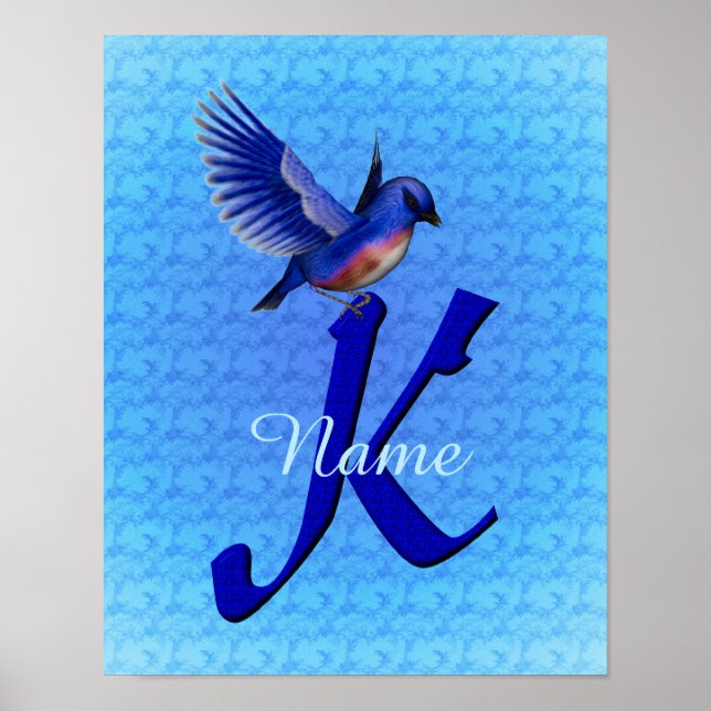 Personalisiertes Bluebird-Monogramm Anfangsbuchsta Poster (Vorne)