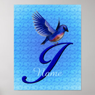 Personalisiertes Bluebird-Monogramm Anfangsbuchsta Poster