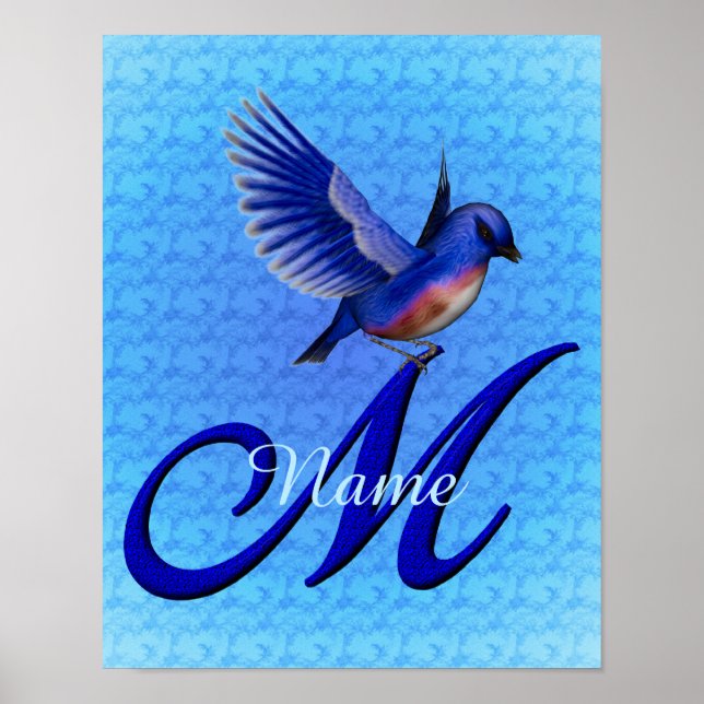 Personalisiertes Bluebird-Monogramm Anfangsbuchsta Poster (Vorne)