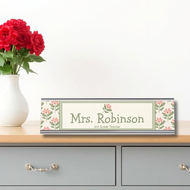 Personalisiertes Blumen-Lehrerpult Namensschild (Personalized Teacher Nameplate for Classroom)