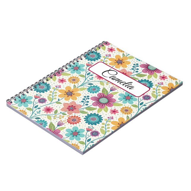 Personalisiertes Blumen-Name Spiralheft Notizblock (Linke Seite)