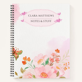 Personalisiertes Blumen-Schmetterlings-Notizbuch Notizbuch