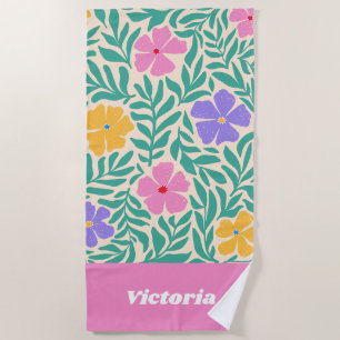 Personalisiertes Blumen-Strandtuch 70er Boho ind Strandtuch